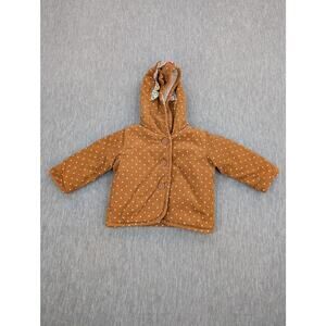 Baby Boden Brown Polka Dot Hooded Jacket 9-12M Ears Fleece Lined Cozy Coat